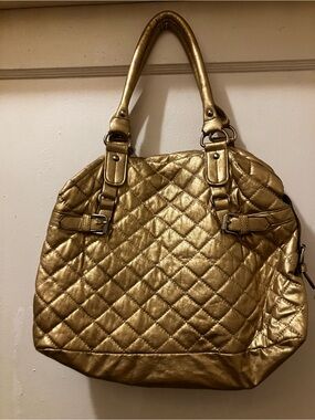 Y2K Quilted Metallic Gold Tote Bag - Women's Shoulder Bag
